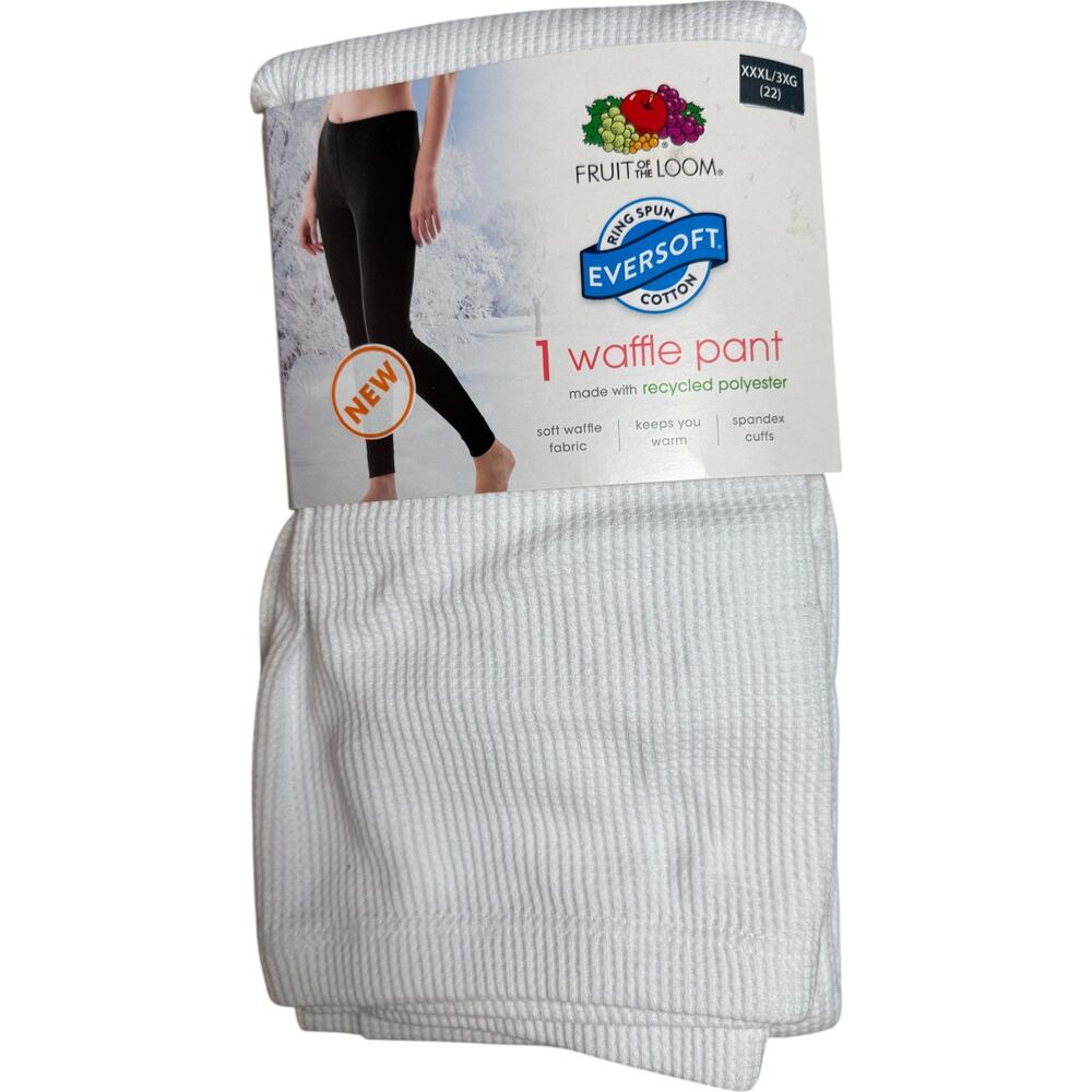 FRUIT of the LOOM Womens XXXL (22) Eversoft Waffle Thermal Bottoms Pant White‎